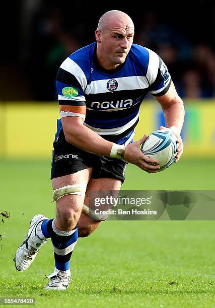 Carl Fearns of Bath in action during the Amlin Challenge Cup match between Bath and Newport Gwent Dragons at Recreation Ground on October 19, 2013 in...