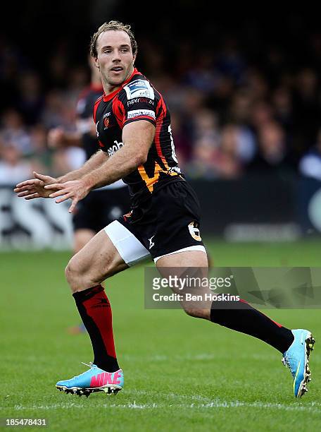 Will Harries of Newport in action during the Amlin Challenge Cup match between Bath and Newport Gwent Dragons at Recreation Ground on October 19,...