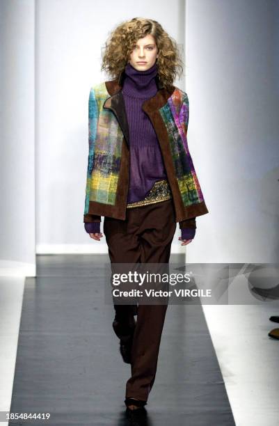 Luca Gadjus walks the runway during the Etro Ready to Wear Fall/Winter 2002-2003 fashion show as part of the Milan Fashion Week on February 28, 2002...