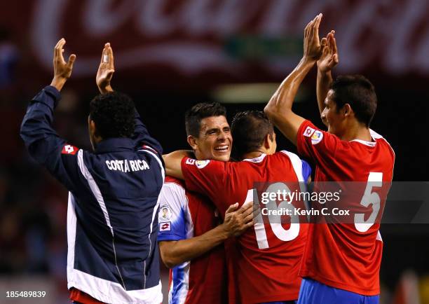 Johnny Acosta, Cristian Gamboa and Celso Borges against the United States during the FIFA 2014 World Cup Qualifier at Estadio Nacional on September...