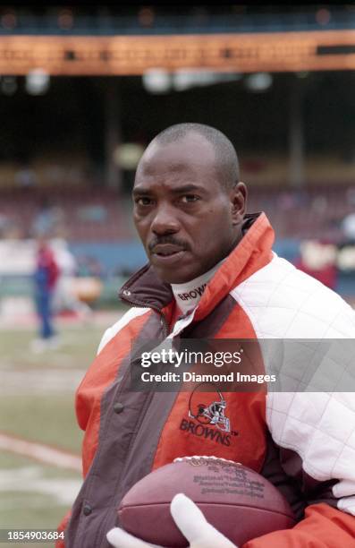 Assistant to the head coach/offense/pro personnel Ozzie Newsome of the Cleveland Browns poses for a picture prior to a game against the New England...