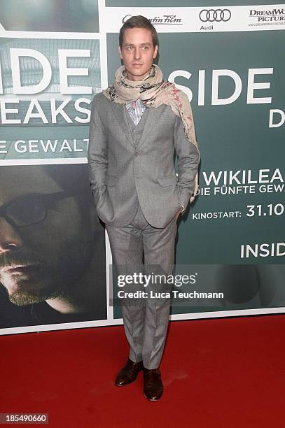 Tom Schilling attends the 'Inside Wikileaks' Germany Premiere at Kulturbrauerei on October 21, 2013 in Berlin, Germany.