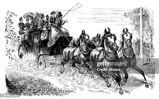 britische satire karikatur comic cartoon illustration - pferdeantrieb stock-grafiken, -clipart, -cartoons und -symbole