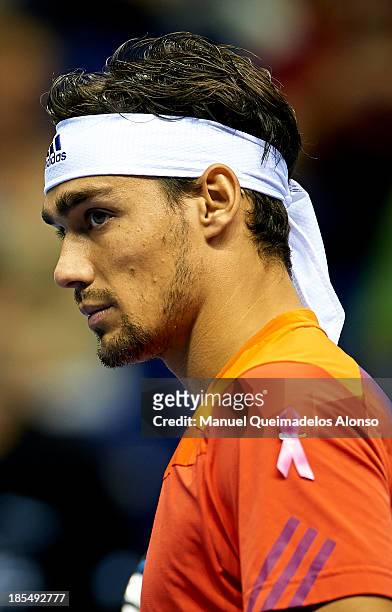 Fabio Fognini of Italy looks on during his Men's Singles match against to Martin Klizan of Slovakia during day one of the Valencia Open 500 at the...