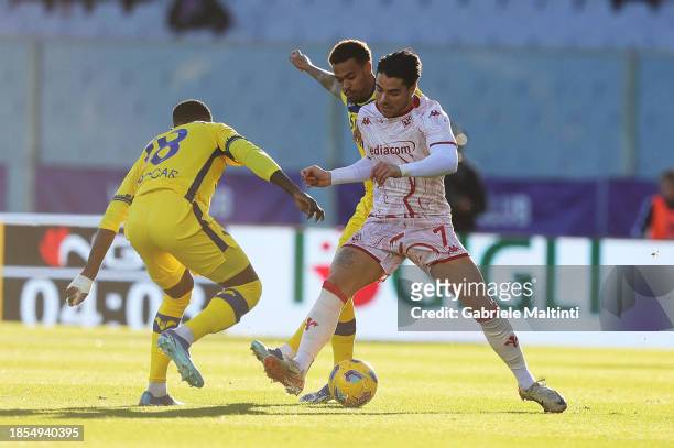Riccardo Sottil of ACF Fiorentina in action during the Serie A TIM match between ACF Fiorentina and Hellas Verona FC at Stadio Artemio Franchi on...