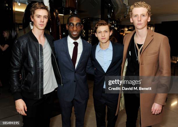 Sam Keeley, Tinie Tempah, Breakthrough Brit Tom Holland and Edward Ashley attend the BAFTA 'Breakthrough Brits' event at Burberry 121 Regent Street,...