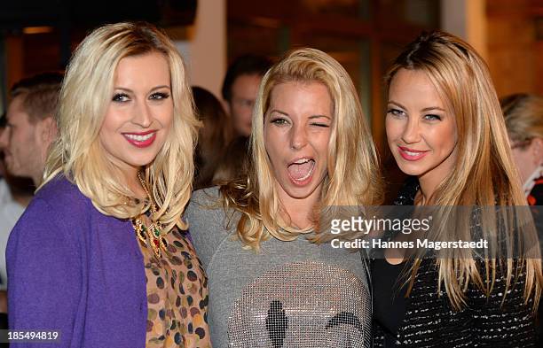 Verena Kerth, Giulia Siegel and Alessandra Pocher attend the presentation of Manfred Baumann New Calendar 2014 at the King's Hotel Center on October...