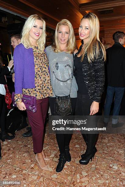 Verena Kerth, Giulia Siegel and Alessandra Pocher attend the presentation of Manfred Baumann New Calendar 2014 at the King's Hotel Center on October...