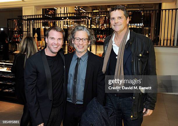 Guest, Dexter Fletcher and Barnaby Thompson attend the BAFTA 'Breakthrough Brits' event at Burberry 121 Regent Street, London on October 21, 2013 in...