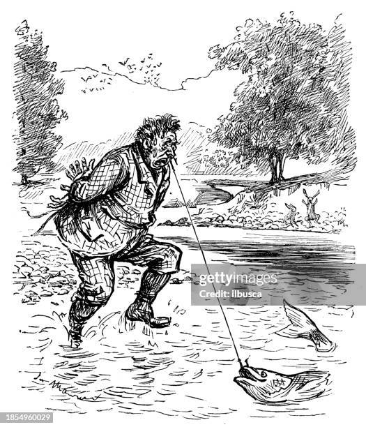 british satire caricature comic cartoon illustration - coarse fishing stock illustrations