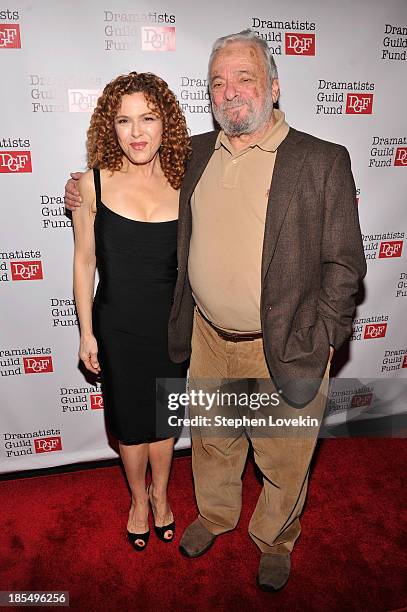 Actress Bernadette Peters and composer Stephen Sondheim attend the Great Writers Thank Their Lucky Stars annual gala hosted by The Dramatists Guild...