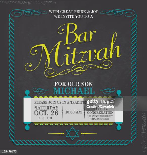 bar mitzvah invitation design template chalkboard - bar mitzvah stock illustrations