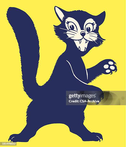 feisty black cat - cat tail stock illustrations