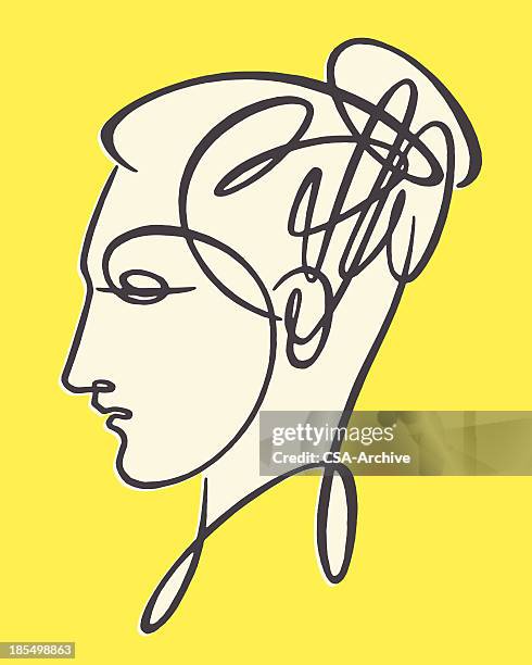 sketch of woman's head in profile view - portraits of people color background stock illustrations