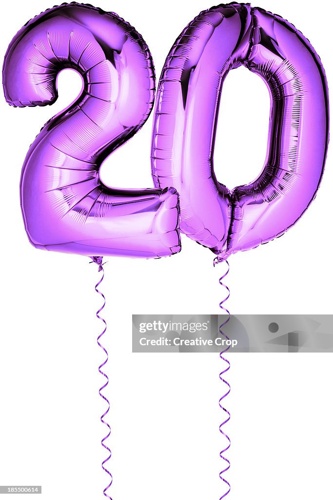 Pink balloons in the shape of a number 20