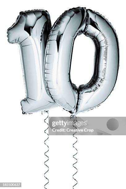 silver balloons in the shape of a number 10 - number 10 stock pictures, royalty-free photos & images