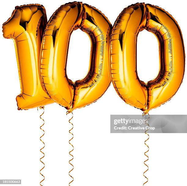gold balloons in the shape of a number 100 - number 100 stock pictures, royalty-free photos & images