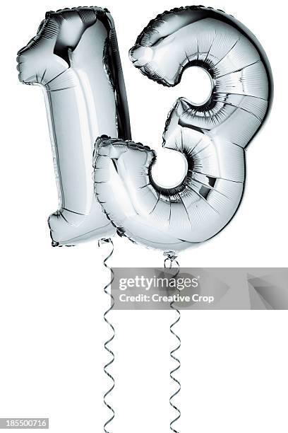 silver balloons in the shape of a number 13 - number 13 stock pictures, royalty-free photos & images