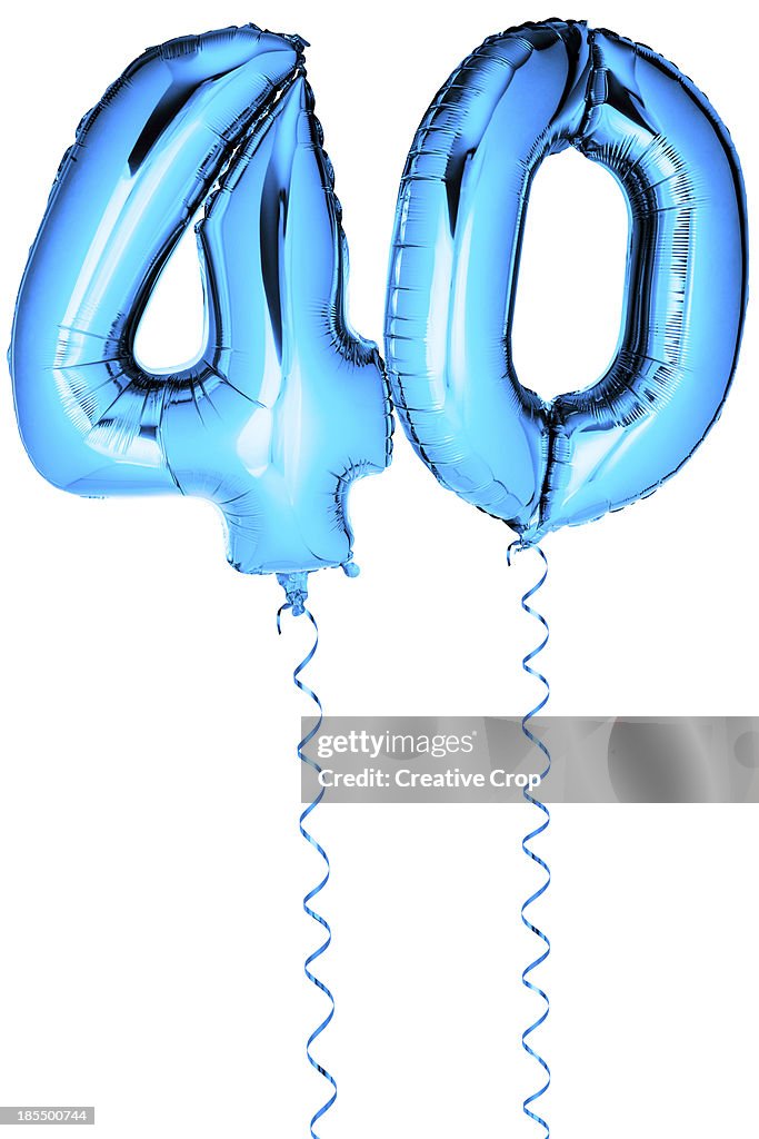 Blue balloons in the shape of a number 40