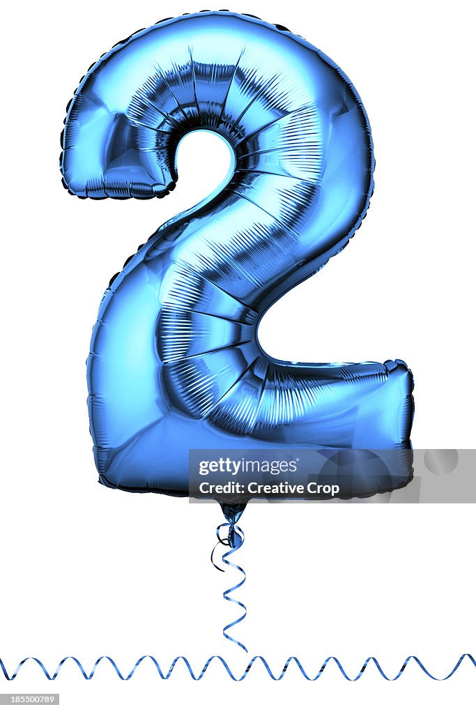 Blue balloon in the shape of a number two