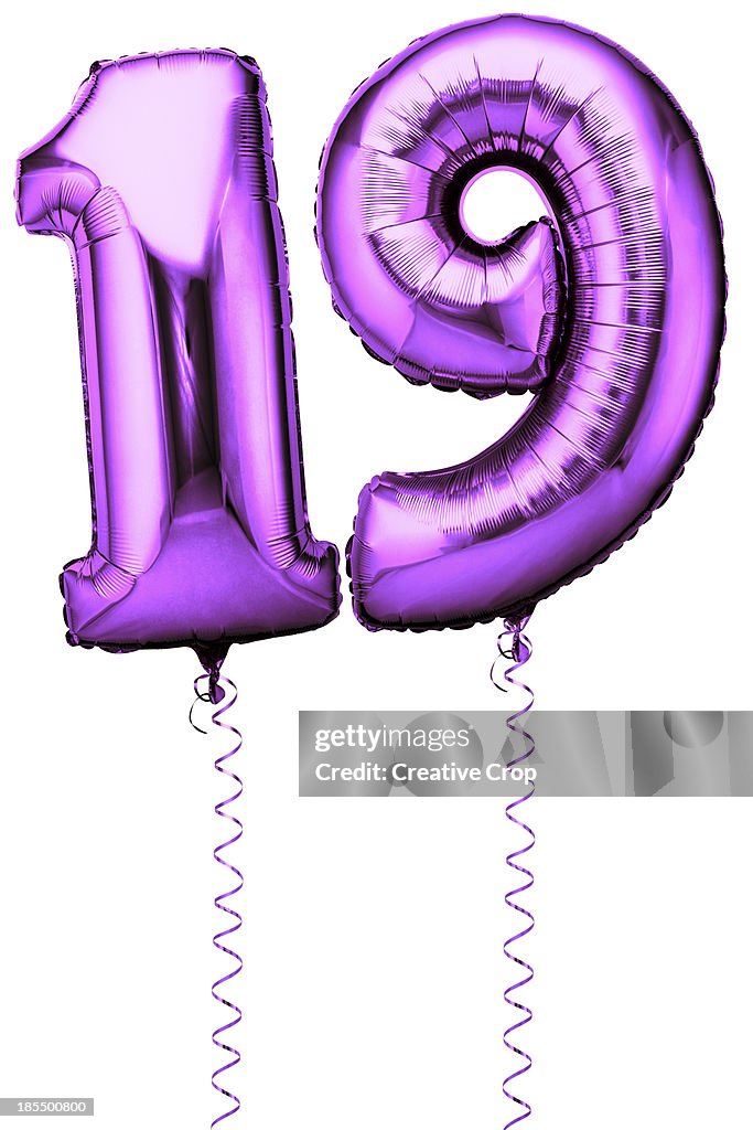 Pink balloons in the shape of a number 19