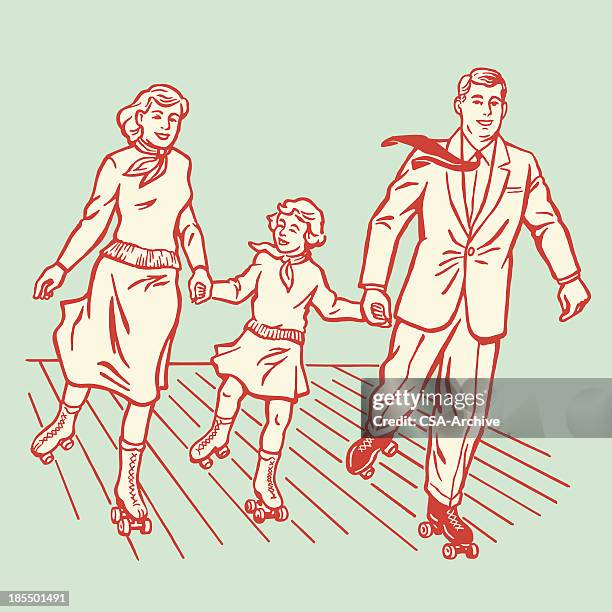 family rollerskating - old mother stock illustrations