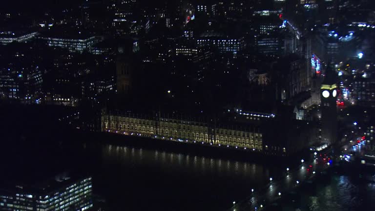 GBR: Night time aerials of Westminster