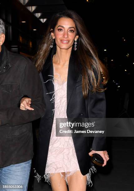 Amal Clooney arrives to the Polo Bar on December 13, 2023 in New York City.