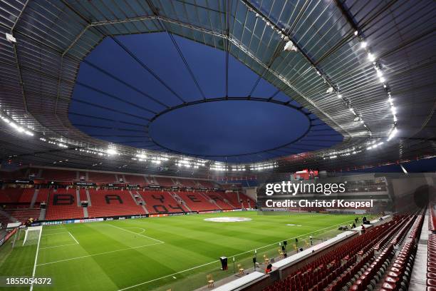 General view inside the stadium prior to the UEFA Europa League match between Bayer 04 Leverkusen and Molde FK at BayArena on December 14, 2023 in...