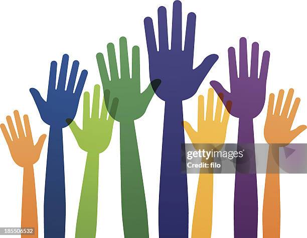 bildbanksillustrationer, clip art samt tecknat material och ikoner med raised hands - animated hands