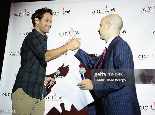 Paul Rudd and Our Time founder/director Taro Alexander the Paul Rudd 2nd Annual All-Star Bowling Benefit at Lucky Strike on October 21, 2013 in New...