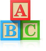 Wooden alphabet cubes with A,B,C letters