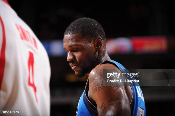 Bernard James of the Dallas Mavericks gets ready on the foul line against the Houston Rockets during a 2013 NBA pre-season game on October 21, 2013...