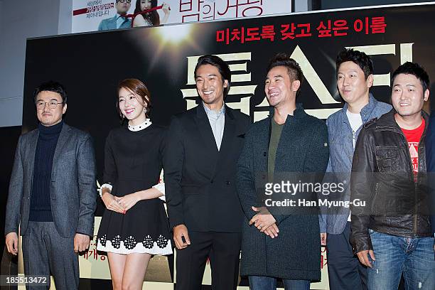 South Korean director Park Jung-Hoon, actors So E-Hyun, Kim Min-Jun, Uhm Tae-Woong and Kim Su-Ro attend the "TOP Star" VIP Screening at Lotte Cinema...