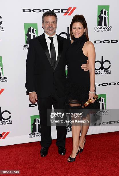Producer Michael DeLuca and wife Angelique Madrid arrive at the 17th annual Hollywood Film Awards at The Beverly Hilton Hotel on October 21, 2013 in...