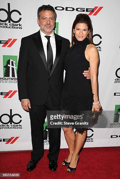 Producer Michael DeLuca and wife Angelique Madrid arrive at the 17th Annual Hollywood Film Awards at The Beverly Hilton Hotel on October 21, 2013 in...