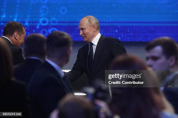 Russian President Vladimir Putin attends the 21th Congress of the United Russia Party, on December 17, 2023 in Moscow, Russia. Delegates of the...