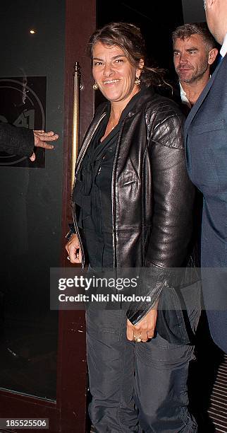Tracey Emin is sighted leaving the Westbury Hotel, Mayfair on October 21, 2013 in London, England.