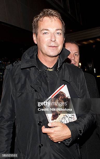 Julian Clary is sighted leaving the Westbury Hotel, Mayfair on October 21, 2013 in London, England.