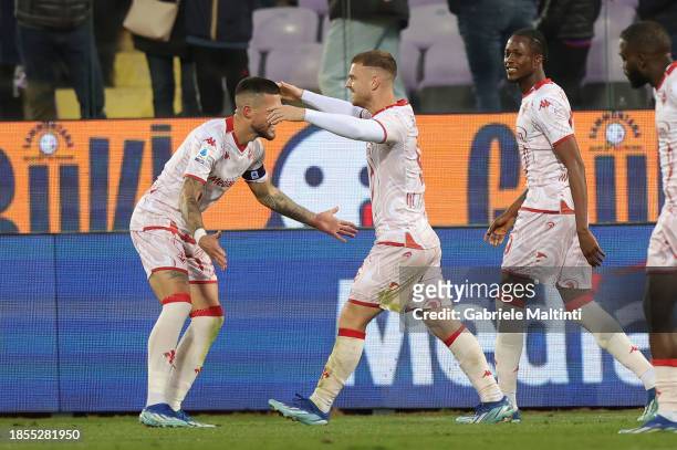 Lucas Beltrán of ACF Fiorentina celebrates after scoring a goal with Cristiano Biraghi of ACF Fiorentina during the Serie A TIM match between ACF...