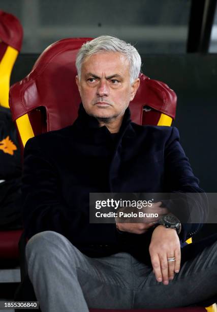 Jose Mourinho, Head Coach of AS Roma, looks on prior to the UEFA Europa League 2023/24 match between AS Roma and FC Sheriff Tiraspol at Stadio...