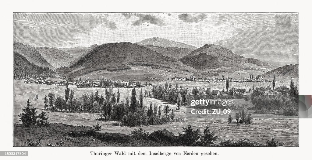 Thuringian Forest with the Inselsberg, Germany, wood engraving, published in 1894