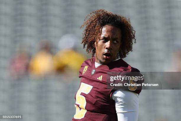 Quarterback Jaden Rashada of the Arizona State Sun Devils during the NCAAF game at Mountain America Stadium on November 25, 2023 in Tempe, Arizona.