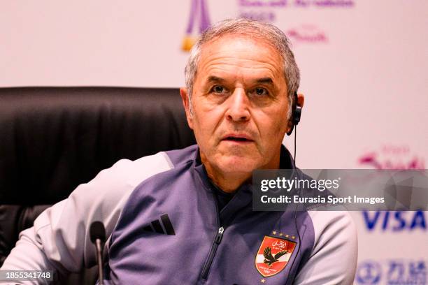 Al Ahly Head Coach Marcel Koller talks during the press conference during Al Ahly Press Conference on December 17, 2023 at King Abdullah Sports City...