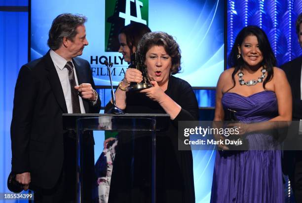 Actors Chris Cooper, Margo Martindale and Misty Upham accept the Hollywood Ensemble Cast Award for 'August: Osage County,' as director John Wells and...