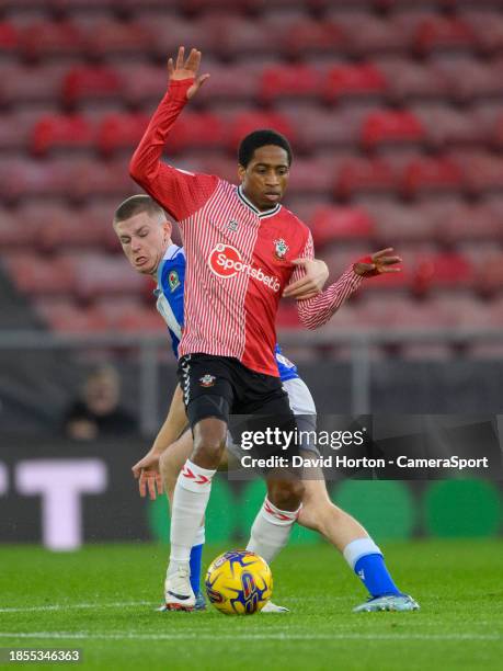 Blackburn Rovers' Adam Wharton battles with Southampton's Kyle Walker-Peters during the Sky Bet Championship match between Southampton FC and...