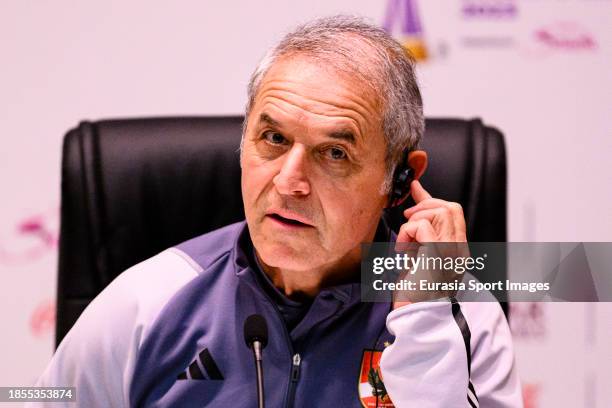 Al Ahly Head Coach Marcel Koller talks during Al Ahly Press Conference on December 17, 2023 at King Abdullah Sports City in Jeddah, Saudi Arabia.