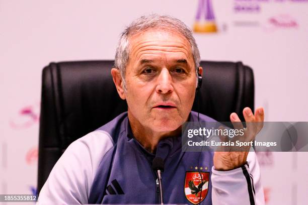 Al Ahly Head Coach Marcel Koller talks during Al Ahly Press Conference on December 17, 2023 at King Abdullah Sports City in Jeddah, Saudi Arabia.