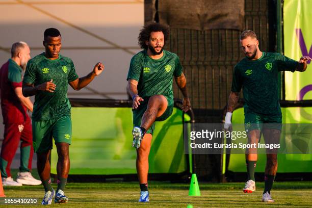 Marcelo Vieira of Fluminense warming up with his teammates during Fluminense Training Session on December 17, 2023 at King Abdullah Sports City in...