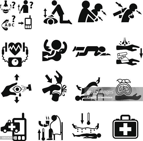 erste hilfe- und notfall- icon-set - fainted stock-grafiken, -clipart, -cartoons und -symbole